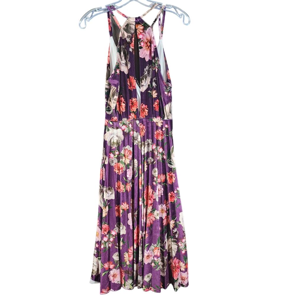 asos Polyester Purple Floral Pleated Dress Size 4